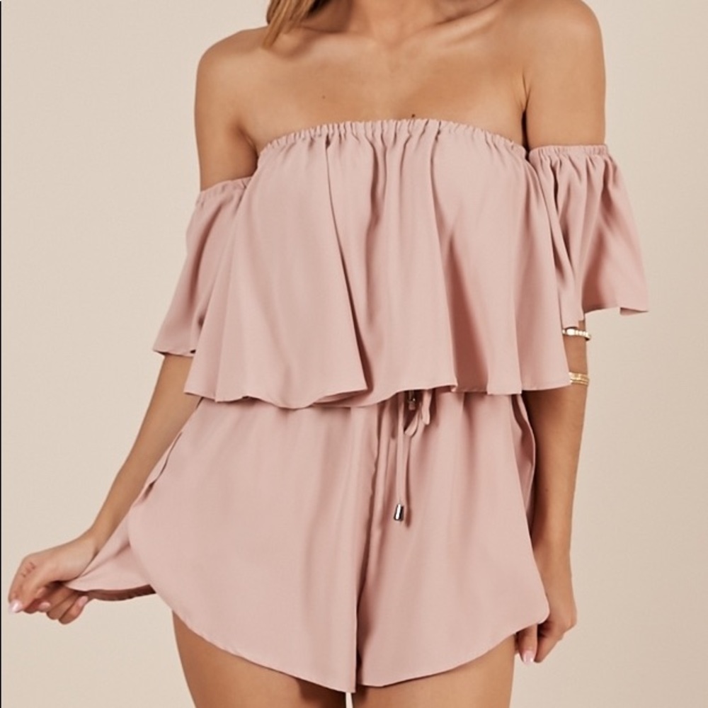 blush pink sexy off the shoulder romper